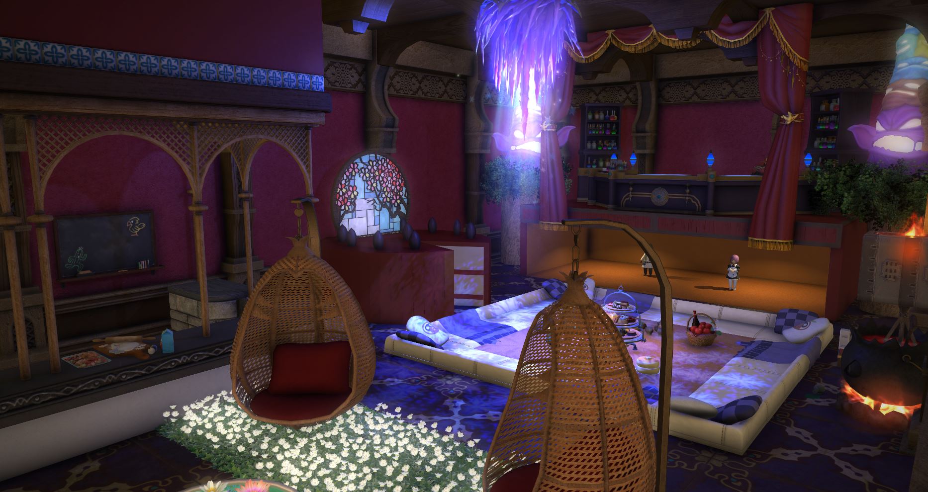 Ghoul Candy Vault lounge with sweets and purple lighting