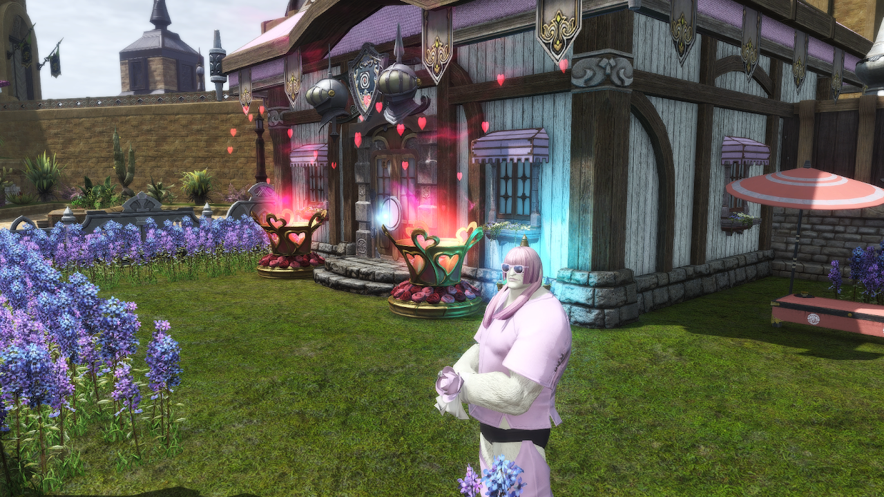 Ghoul Pink Fortress exterior with pink garden lights